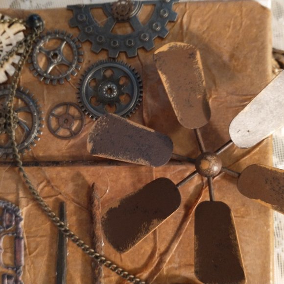 3D steam punk art 14" x 14" browns and metal wood - Picture 2 of 2